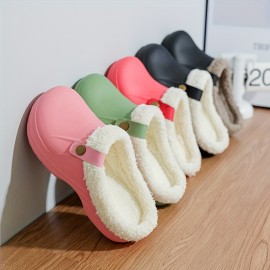 Cozy Waterproof House Slippers Anti-skid Slip-on Shoes Indoor For Men Winter Shoes Fuzz-lined Clogs
