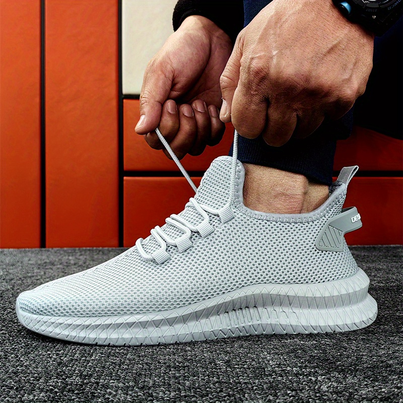 mens solid color breathable mesh lace up sneakers with assorted colors casual outdoor anti skid shoes for running walking details 4