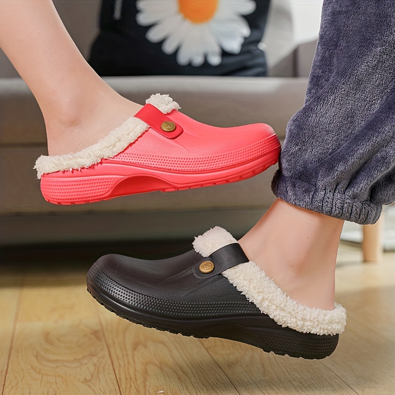 cozy waterproof house slippers anti skid slip on shoes indoor for men winter shoes fuzz lined clogs details 7